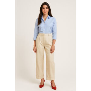 & Other Stories Khaki Cream Pressed Front Pleated Slacks Dress Pants Size 4